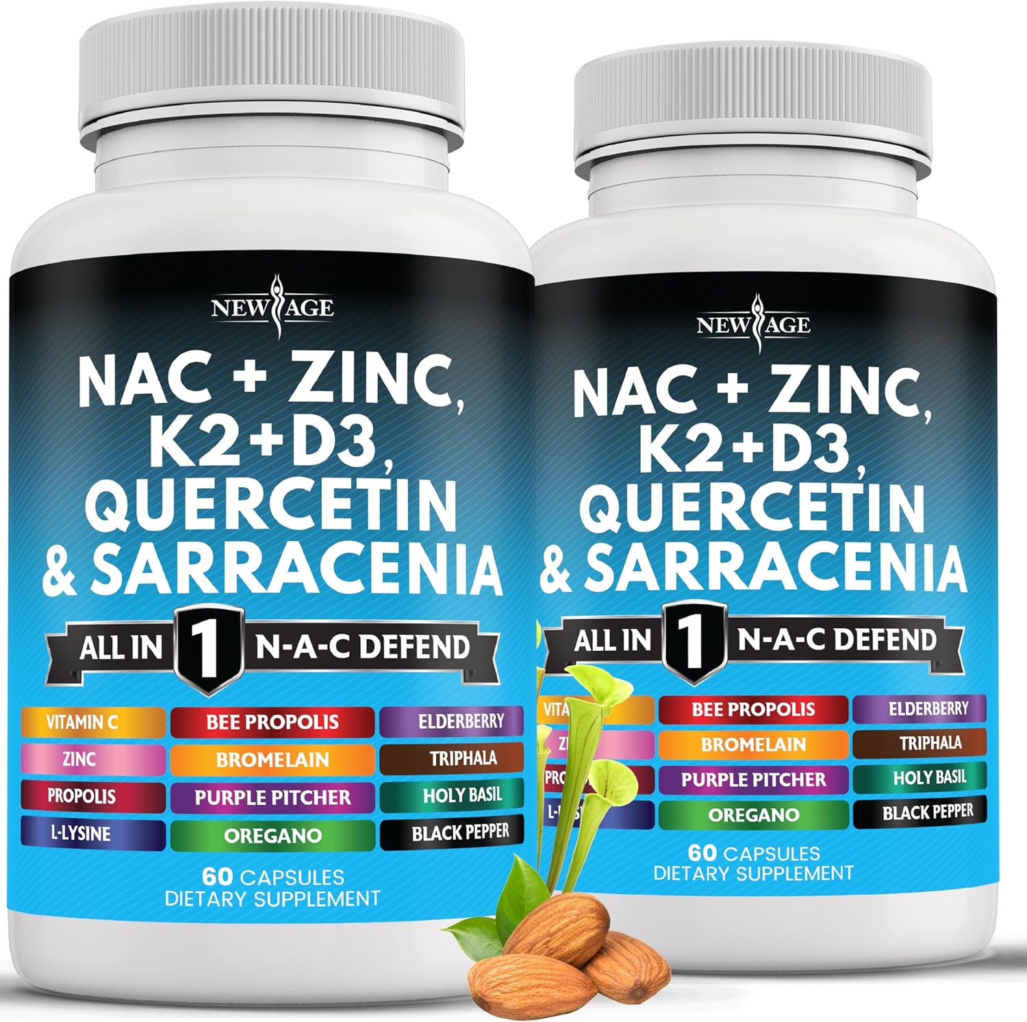 New Age NAC Supplement 2 pack bottle front view featuring immune support ingredients