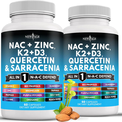 New Age NAC Supplement 2 pack bottle front view featuring immune support ingredients