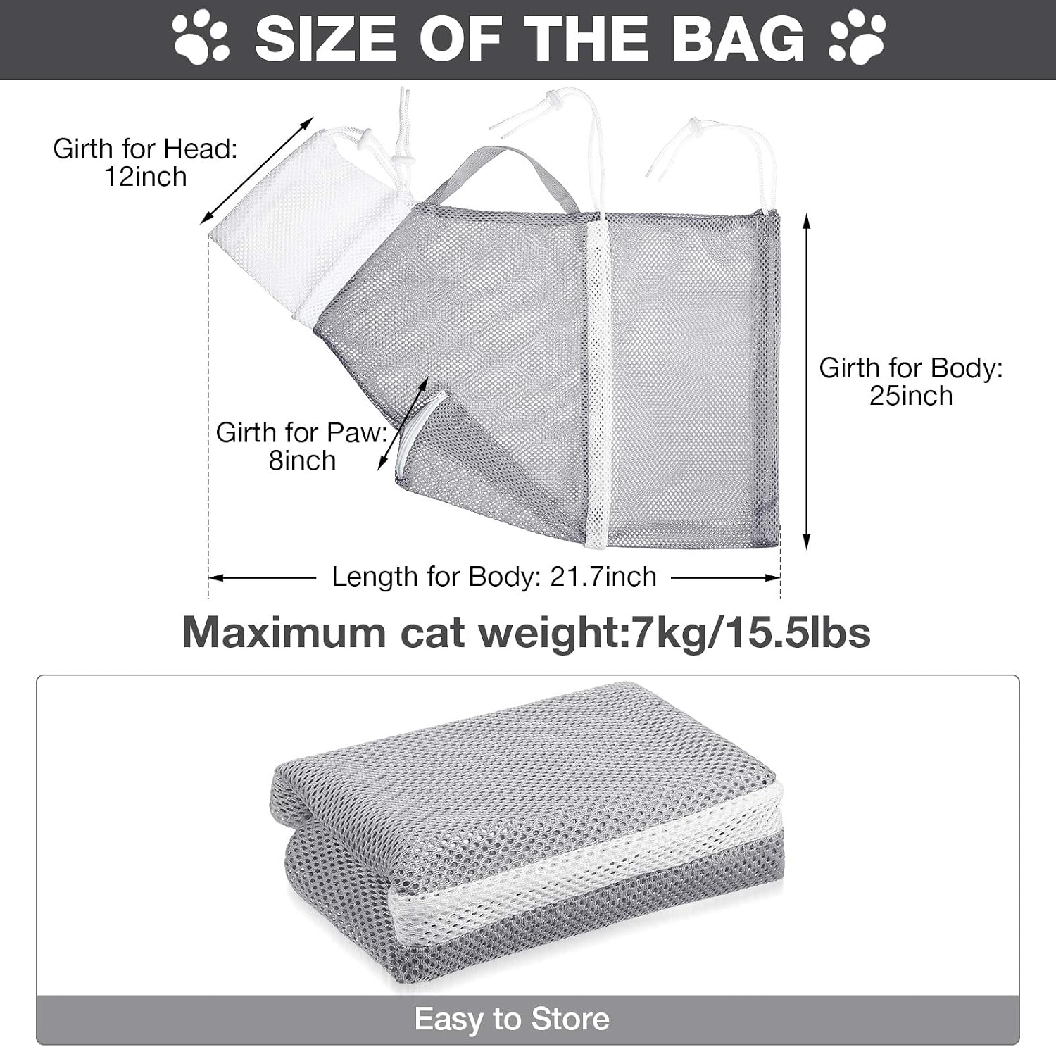 Shappy adjustable cat shower net bag layout for kittens and puppies