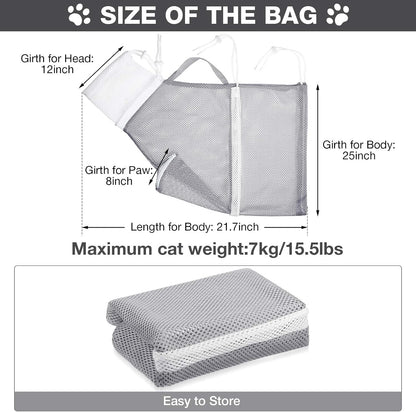 Shappy adjustable cat shower net bag layout for kittens and puppies