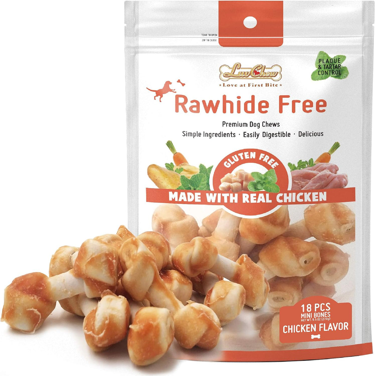 LuvChew Chicken Dog Chew Bones Medium, Rawhide Free, Grain Free, Made with Real Chicken & Wholesome Vegetables, Knotted Bones Medium 5pcs/Pack - Image 9