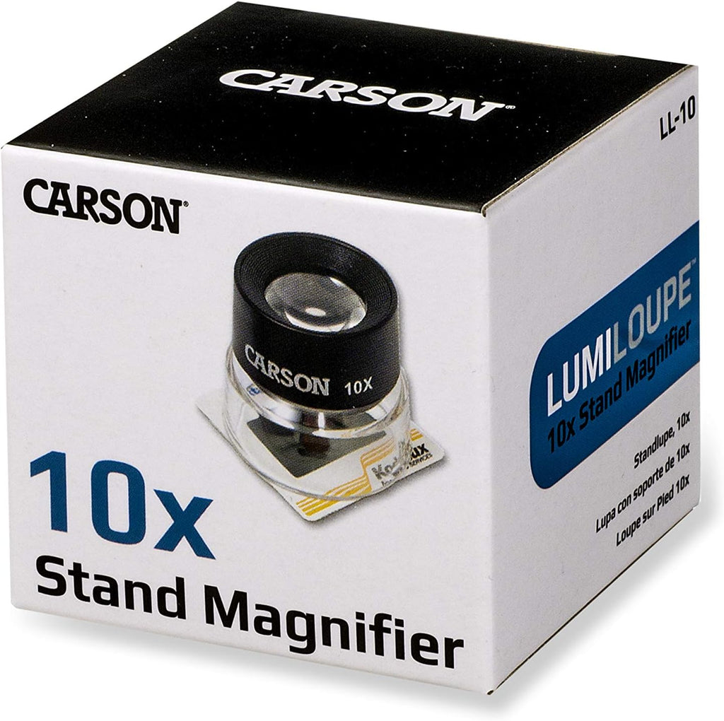 Carson LumiLoupe packaging and product highlighting authentic USA import quality