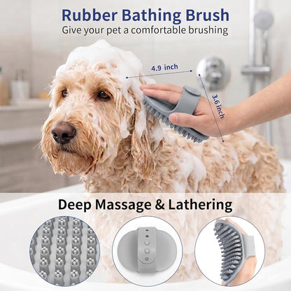 Ergonomic slip resistant handles of the gray WOPQAEM dog brush set for comfortable pet grooming.