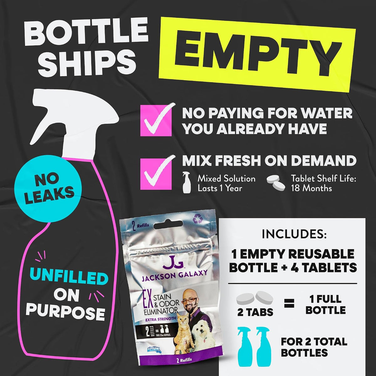 Jackson Galaxy EX stain remover packaging showing product features and usage instructions
