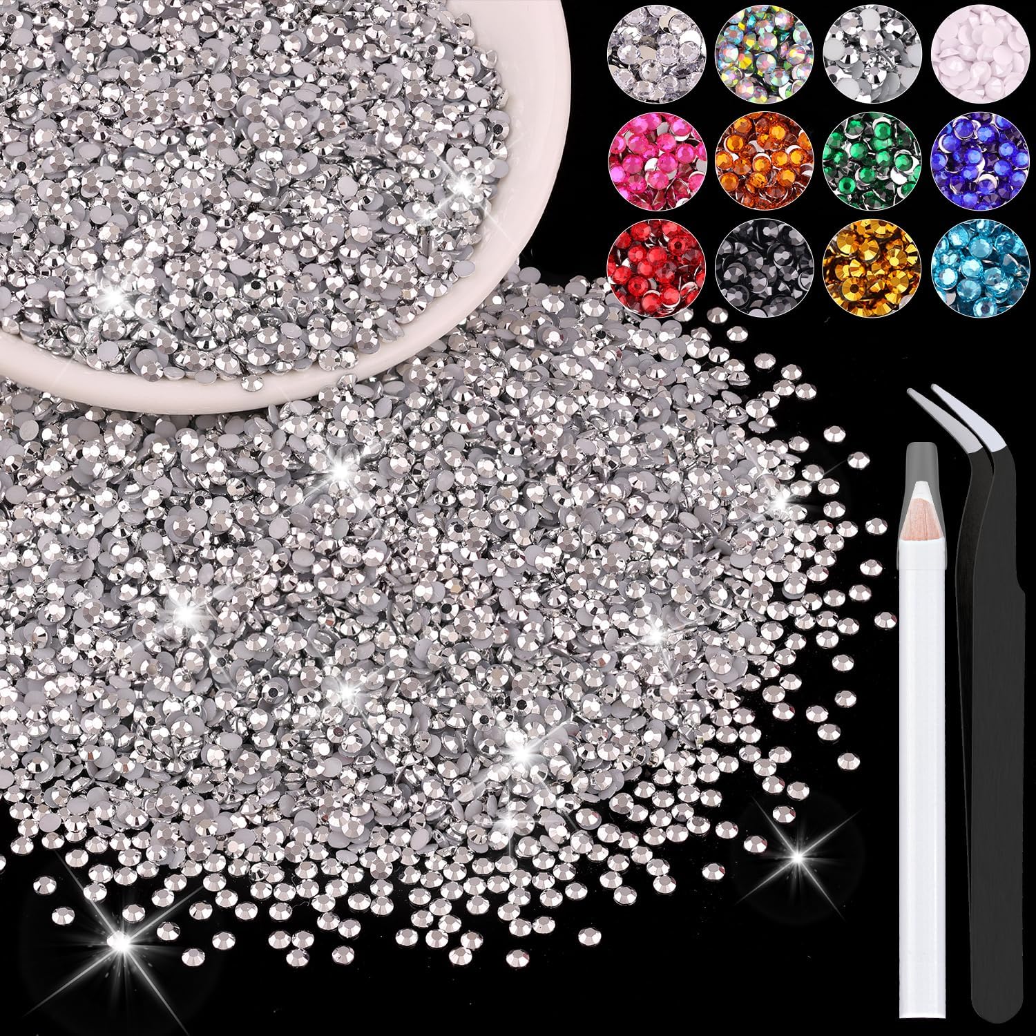 Belleboost 5000 pieces silver resin rhinestones bulk pack front view