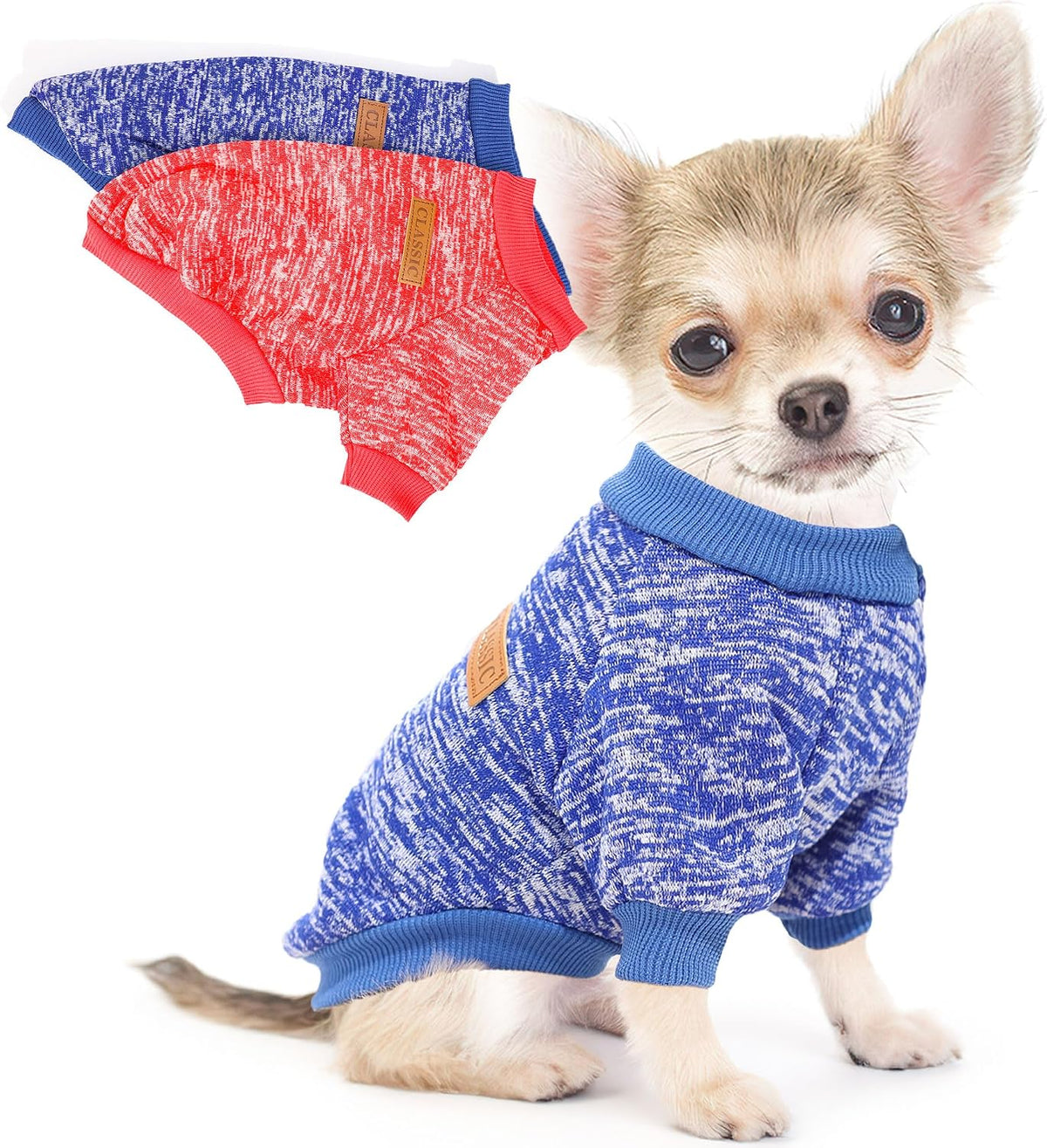 2 Pieces Dog Sweaters for Small Dogs Fall Dog Clothes Male Winter Fleece Pet Sweaters Warm Thick Puppy Outfit Small Dog Sweater for Boy Girl Dogs Teacup Dog, Yorkie, Chihuahua, Pug, XXS,Grey Navy - Image 10