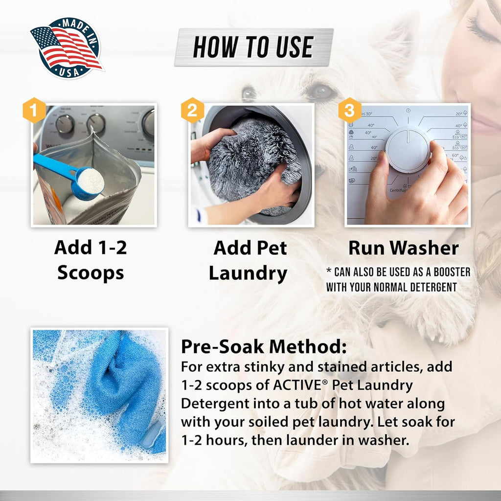 Fragrance free dog and cat laundry powder safe for sensitive pet bedding