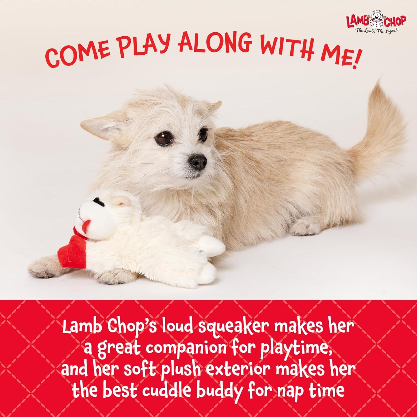 Multipet International Lambchop plush pet toy packaging side view
