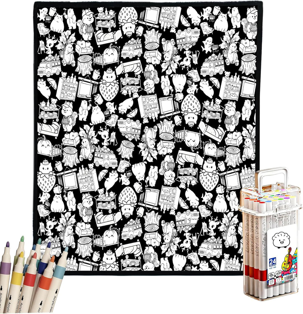 DIY Coloring Blanket for Adults - Color Your Own Blanket with 24 Markers, Washable Cozy Velvet Kit for Everyday Use & Home Decor that Adds a Unique Touch, Perfect for Birthday (Cats & Dogs) - Image 8