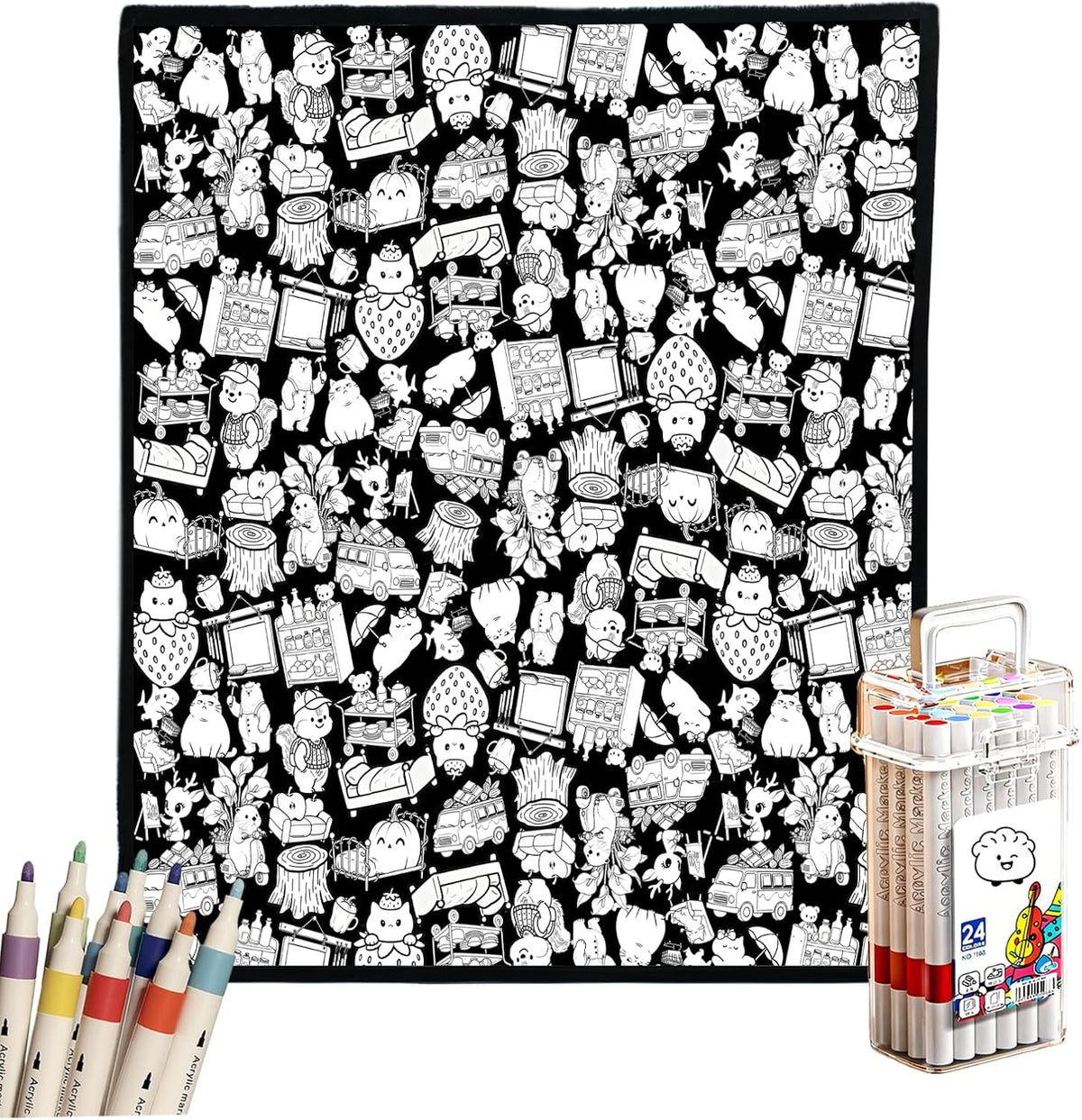DIY Coloring Blanket for Adults - Color Your Own Blanket with 24 Markers, Washable Cozy Velvet Kit for Everyday Use & Home Decor that Adds a Unique Touch, Perfect for Birthday (Cats & Dogs) - Image 8