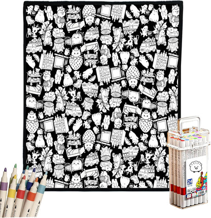 DIY Coloring Blanket for Adults - Color Your Own Blanket with 24 Markers, Washable Cozy Velvet Kit for Everyday Use & Home Decor that Adds a Unique Touch, Perfect for Birthday (Cats & Dogs) - Image 8