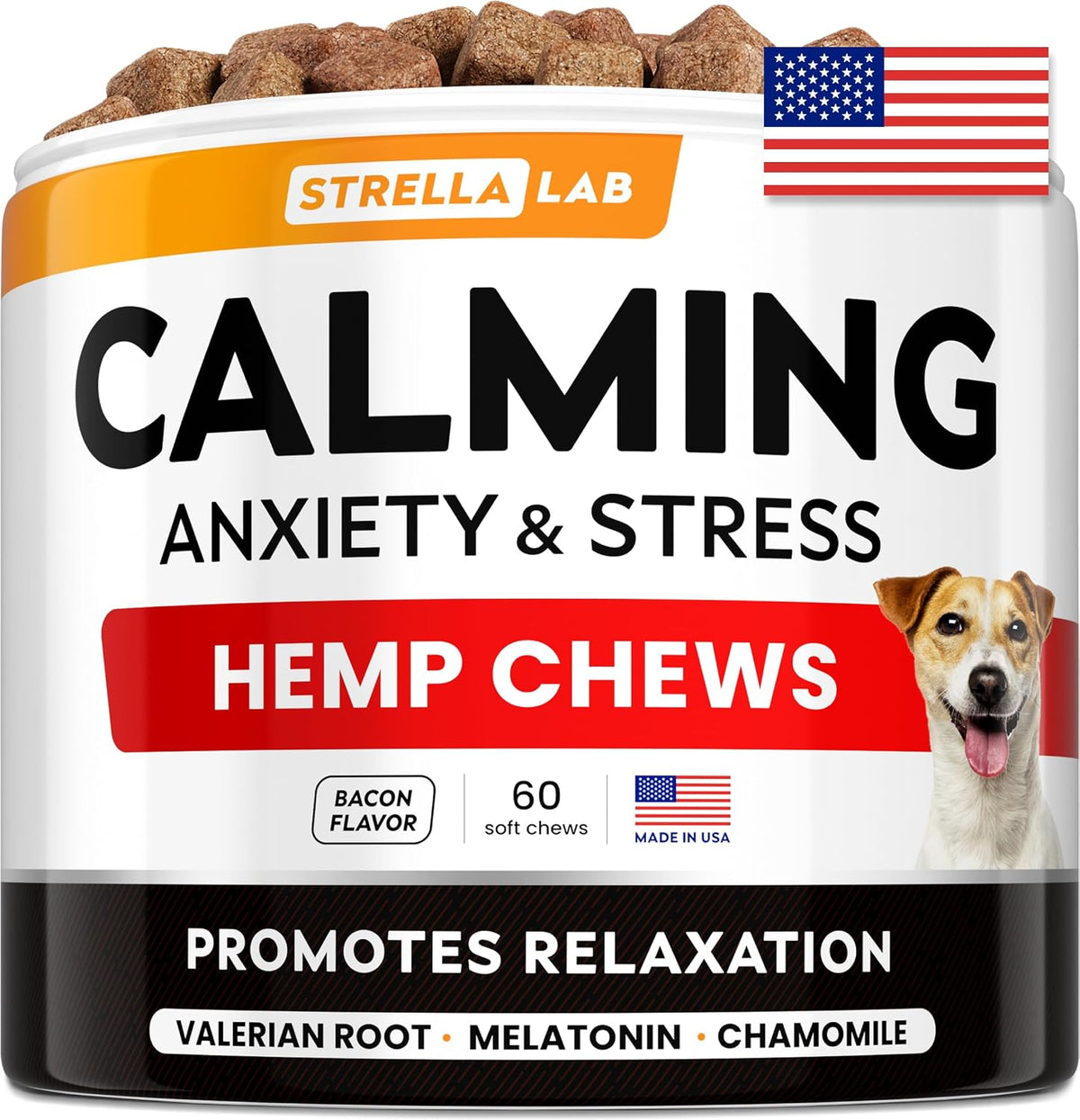 StrellaLab advanced calming chews for dogs front view container