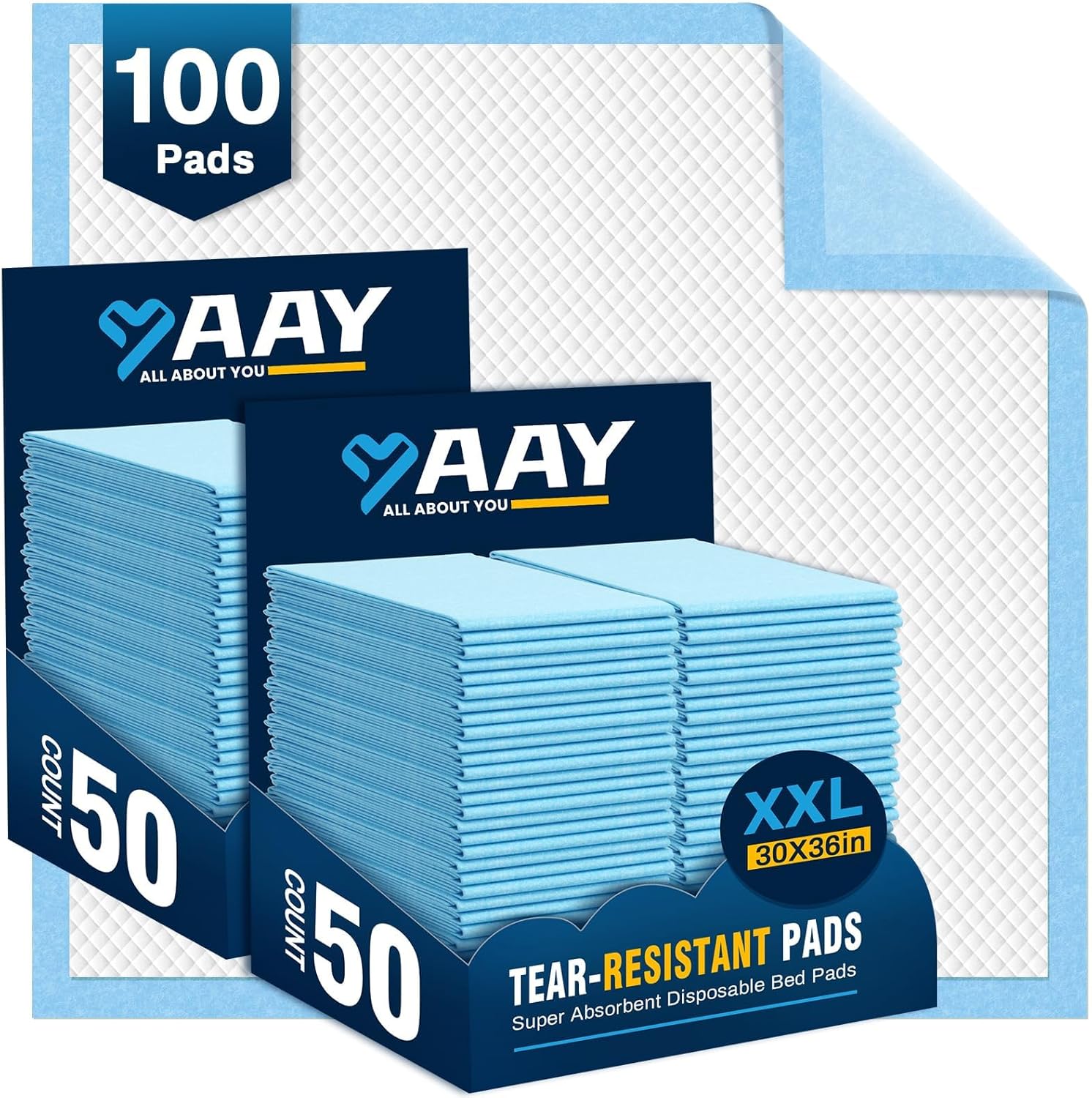Aay Disposable Bed Pads 30x36 inch 100 count front packaging view