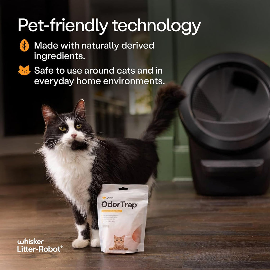 Six individual USA imported pet safe odor neutralizing packets arranged neatly on a clean background.