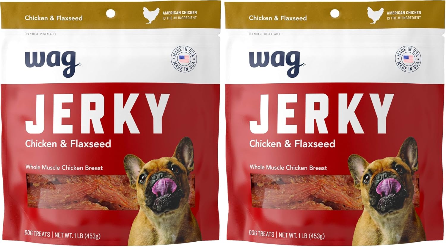Premium imported Wag chicken jerky treats for training