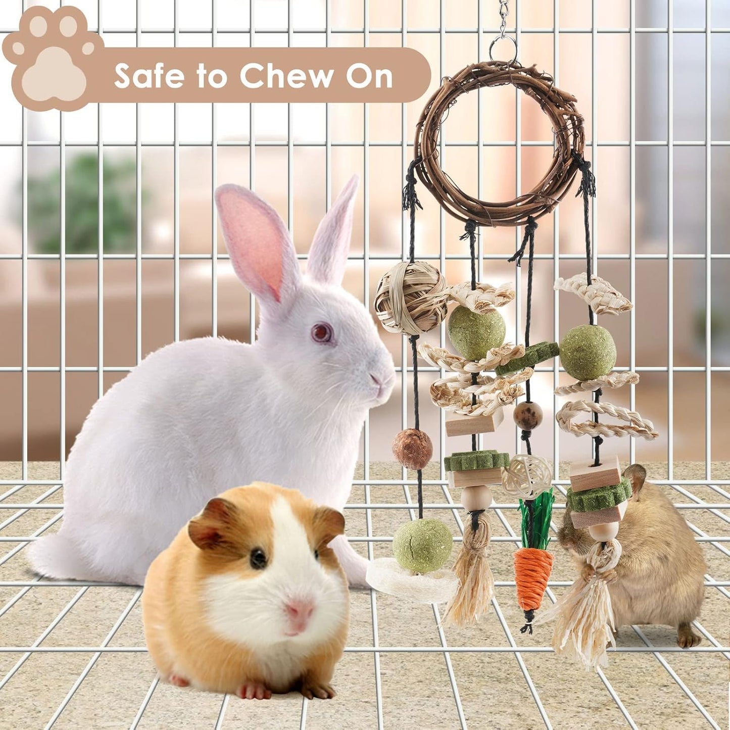 Handmade rabbit molar toy close up showcasing safe glue free wooden components