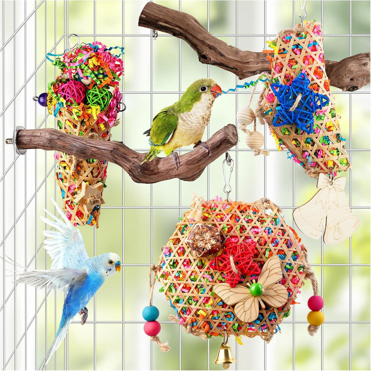 Bird Toys, Parakeet Foraging Toy, Hanging Chewing Toy, Bird Cage Accessories - Suitable for Cockatiels, Budgies, Lovebirds, Conures and Other Small Parrots - Image 11
