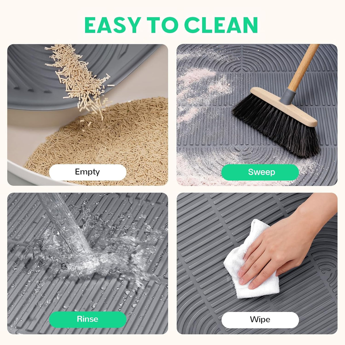 Pawtasy non slip pet feeding and litter trapping mat under litter box