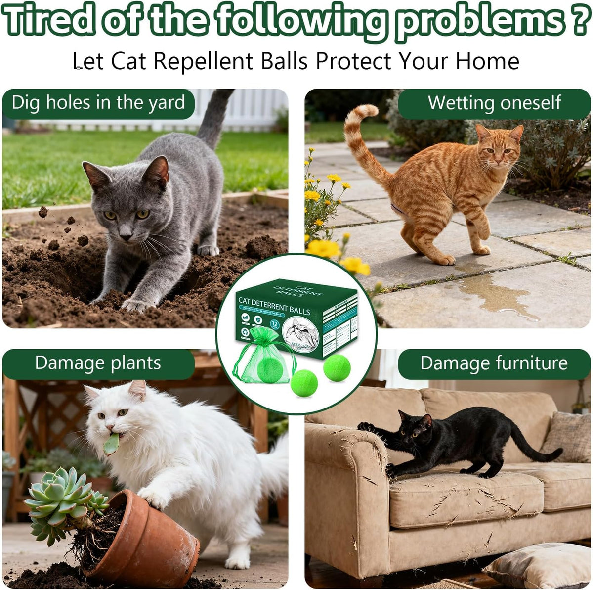Cat repellent balls placed in garden flowerbed