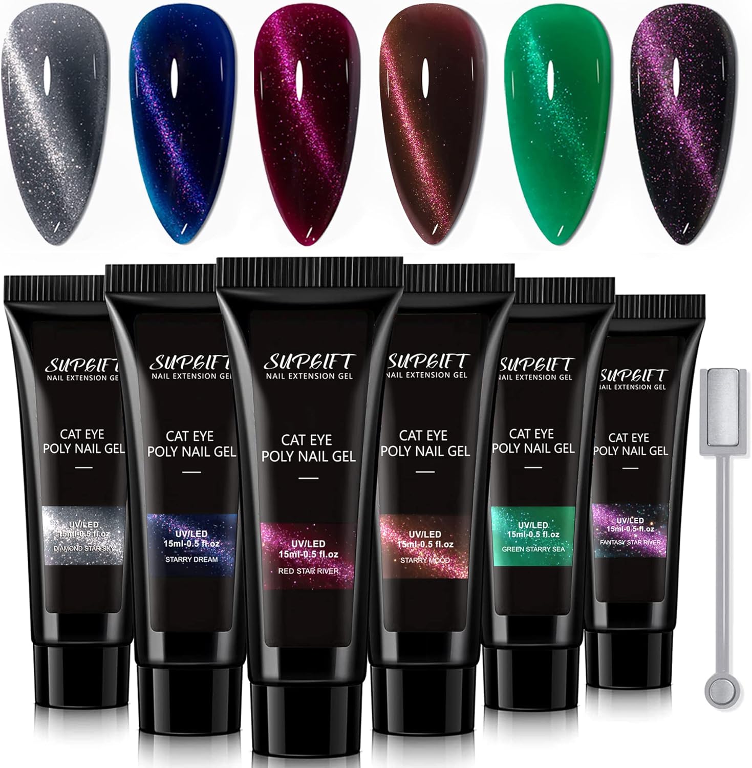 Supgift 6 Colors Cat Eye Poly Nail Gel Kit front view