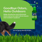 Back label of NaturVet lawn odor spray detailing usage instructions for dog urine smells.