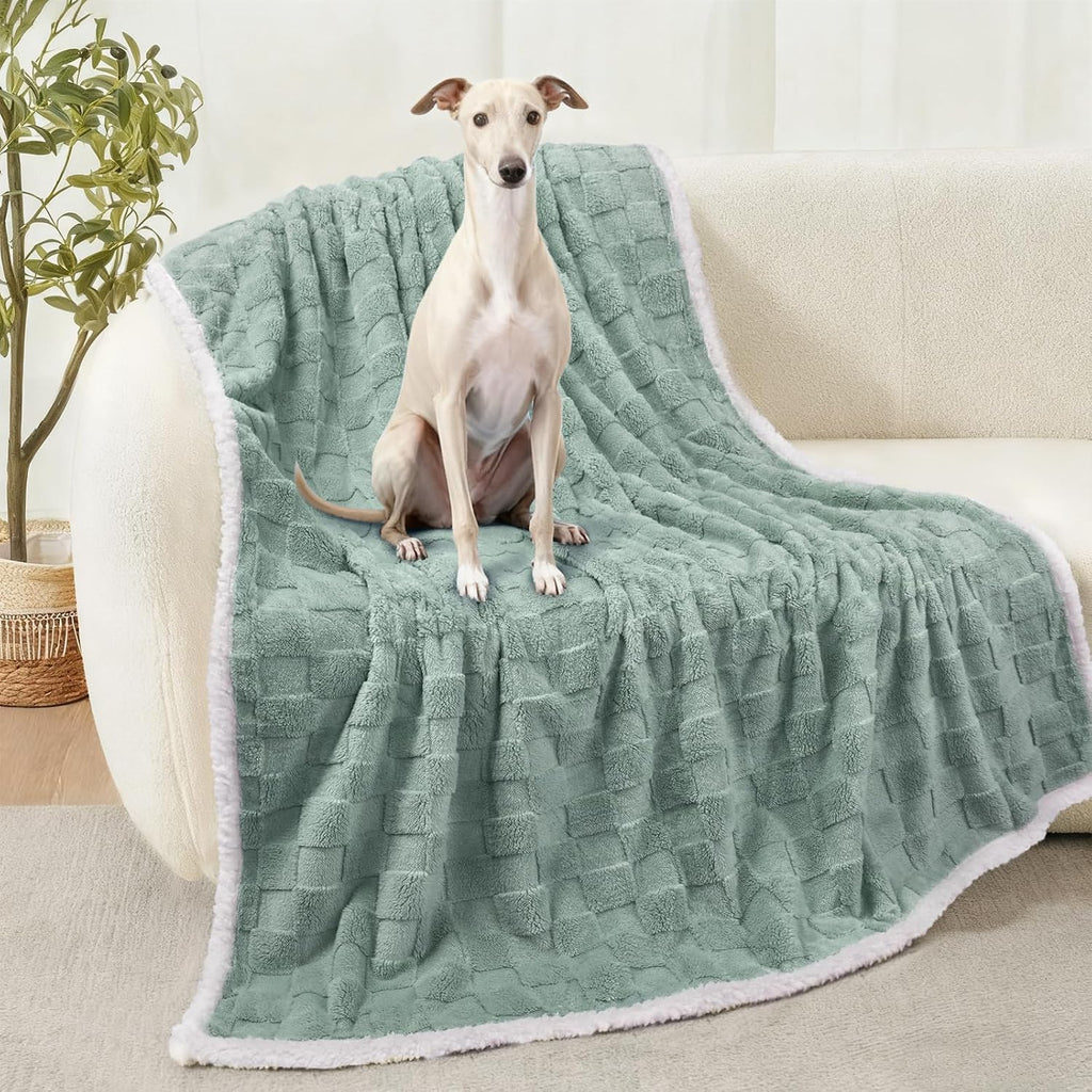 Luciphia Waterproof Dog Blanket, Leakproof Large Pet Blanket for Couch Sofa Bed Furniture Cover Protector, Washable Soft Sherpa Fleece with 3D Jacquard, Cozy Calming Reversible,Sage Green, 85"x57" - Image 11
