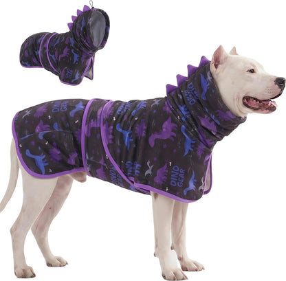 LovinPet 3in1 Dog Warm Winter Coat & Bathrobe, Hooded Dinosaur Fleece, Lightweight HighLoft, Absorbent Knit, Quiet HookandLoop, WindBlocking Edges, Dog Robes for Medium & Large Dogs, Green,M - Image 13