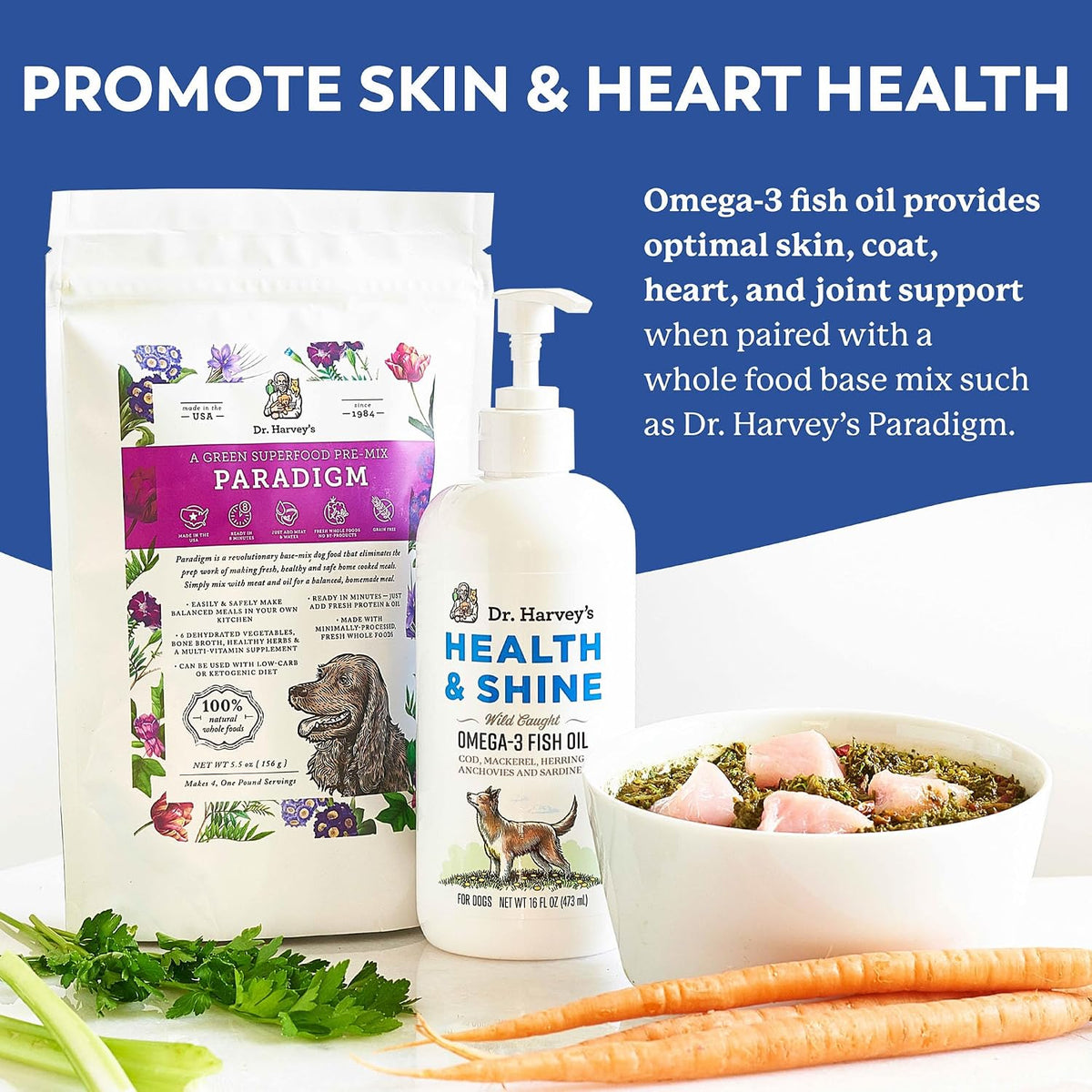 Wild caught fish oil for dog skin and coat health supplement bottle with pump