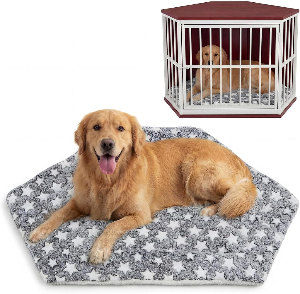 Fanfanwin corner crate dog mat front view with star pattern