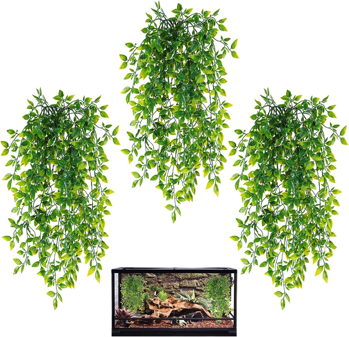 Close up of artificial foliage for reptile tank environment