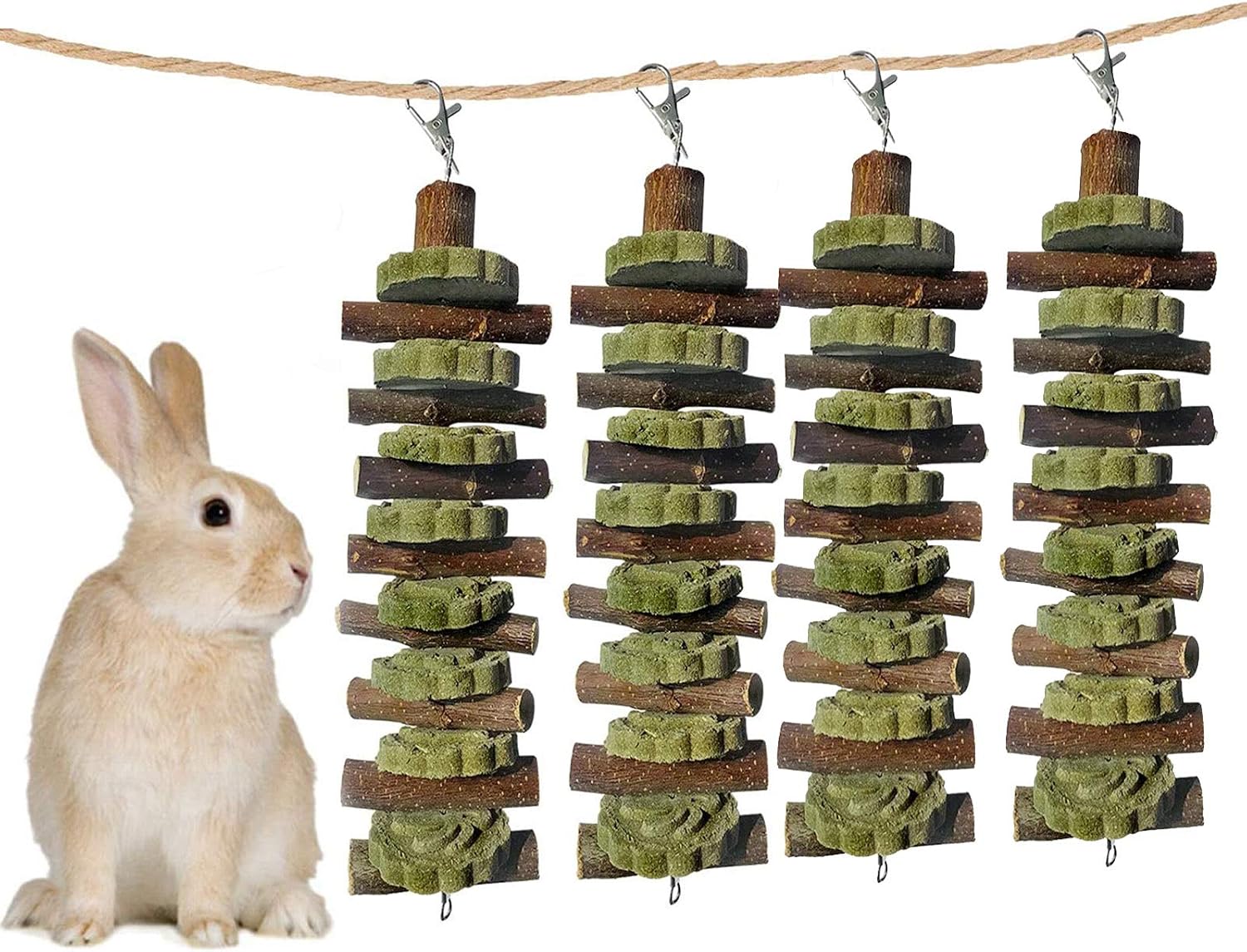 kathson Guinea Pig Treats Hanging Bunny Chew Toys for Teeth Grinding, Organic Bamboo Sticks Natural Rabbit Enrichment Toys for Small Animals Hamster Chinchilla 2 Pack - Image 10