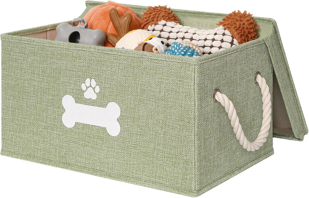 Dog Toy Basket with Lid, Dog Basket for Toys, Dogs Toy Box with Cotton Rope Handles, Collapsible Storage Bins for Pet Toys, Dogs Storage Organizer, Beige - Image 9