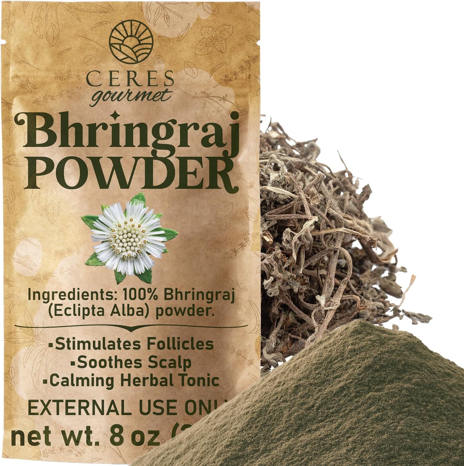 Ceres Gourmet Bhringraj Powder front view 100% pure Eclipta Alba for hair growth