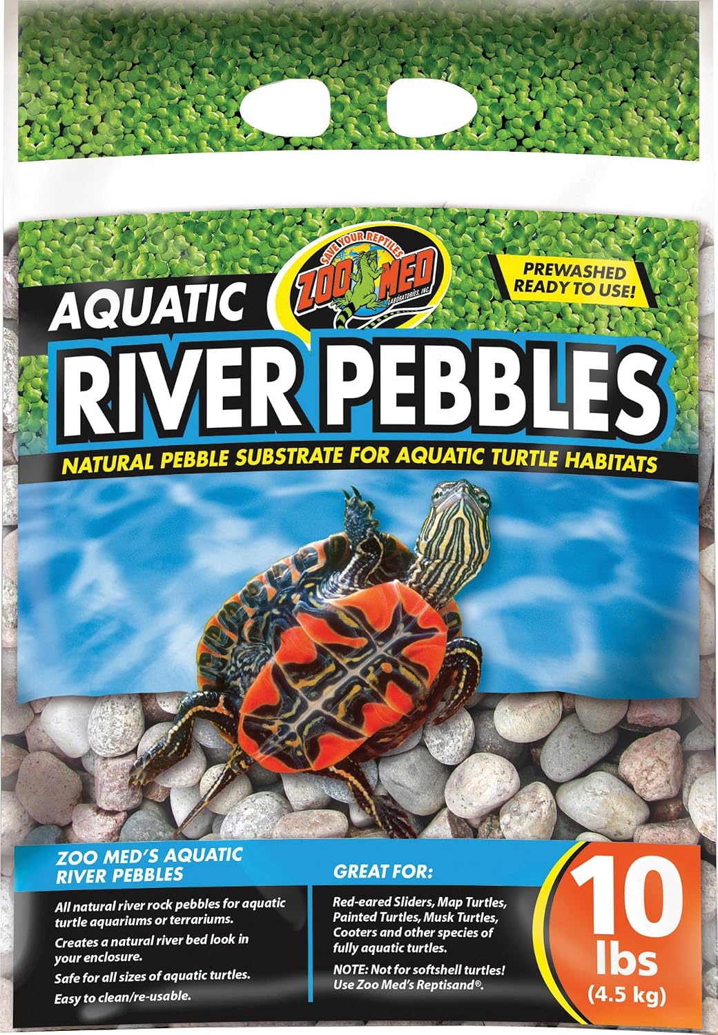Zoo Med Aquatic River Pebbles for Turtle 10 Pounds front view packaging