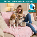 PetAmi reversible sherpa pet throw draped over a living room couch