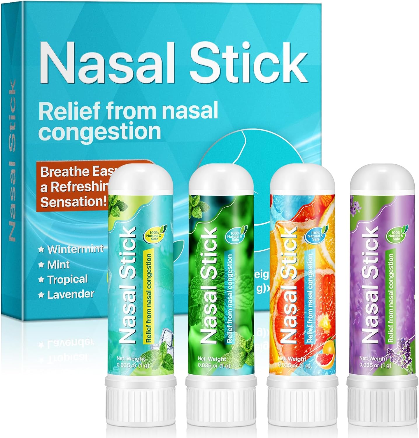 Ruduwu 4 pack nasal inhaler sticks front view for sinus relief
