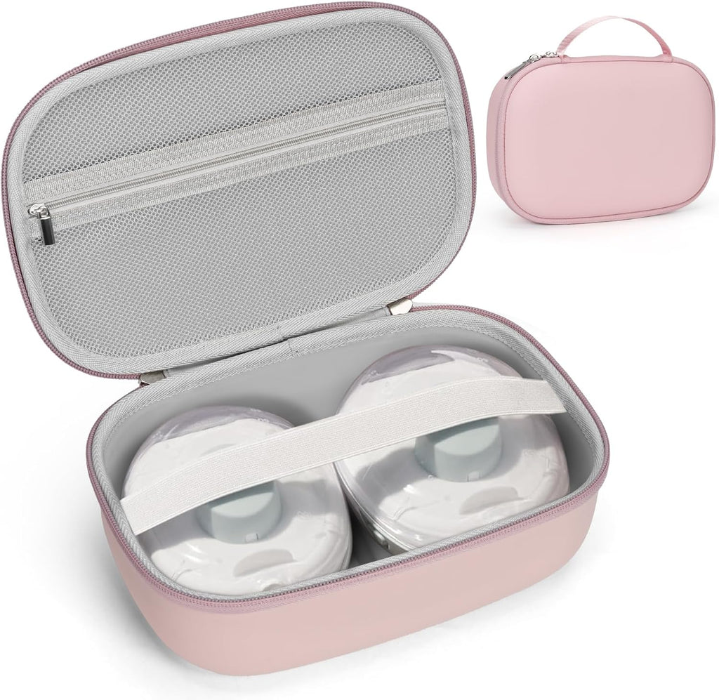 Bjabtan hard shell wearable breast pump bag in pink front view