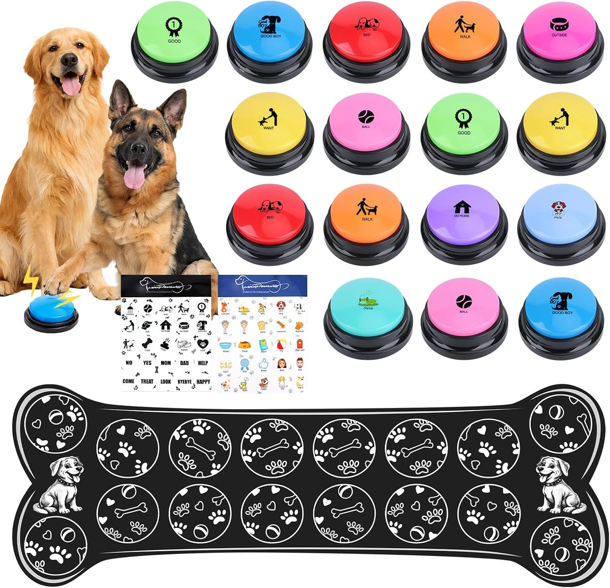 Dog Buttons for Communication,8Pcs 8 Color Talking Button Set with 30s Recordable Voice Pet Training Buzzers with 2 Mats & 2 Stickers, Talking Buttons for Dogs & Cats (Batteries Not Included) - Image 12