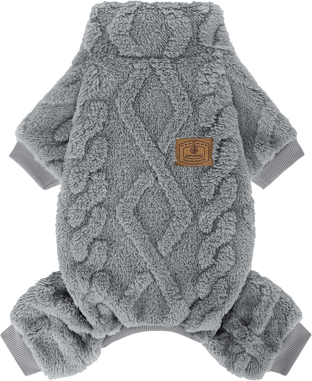 XPUDAC Dog Sweater Fleece Pajamas front view on a small puppy.