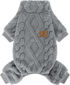 XPUDAC Dog Sweater Fleece Pajamas front view on a small puppy.
