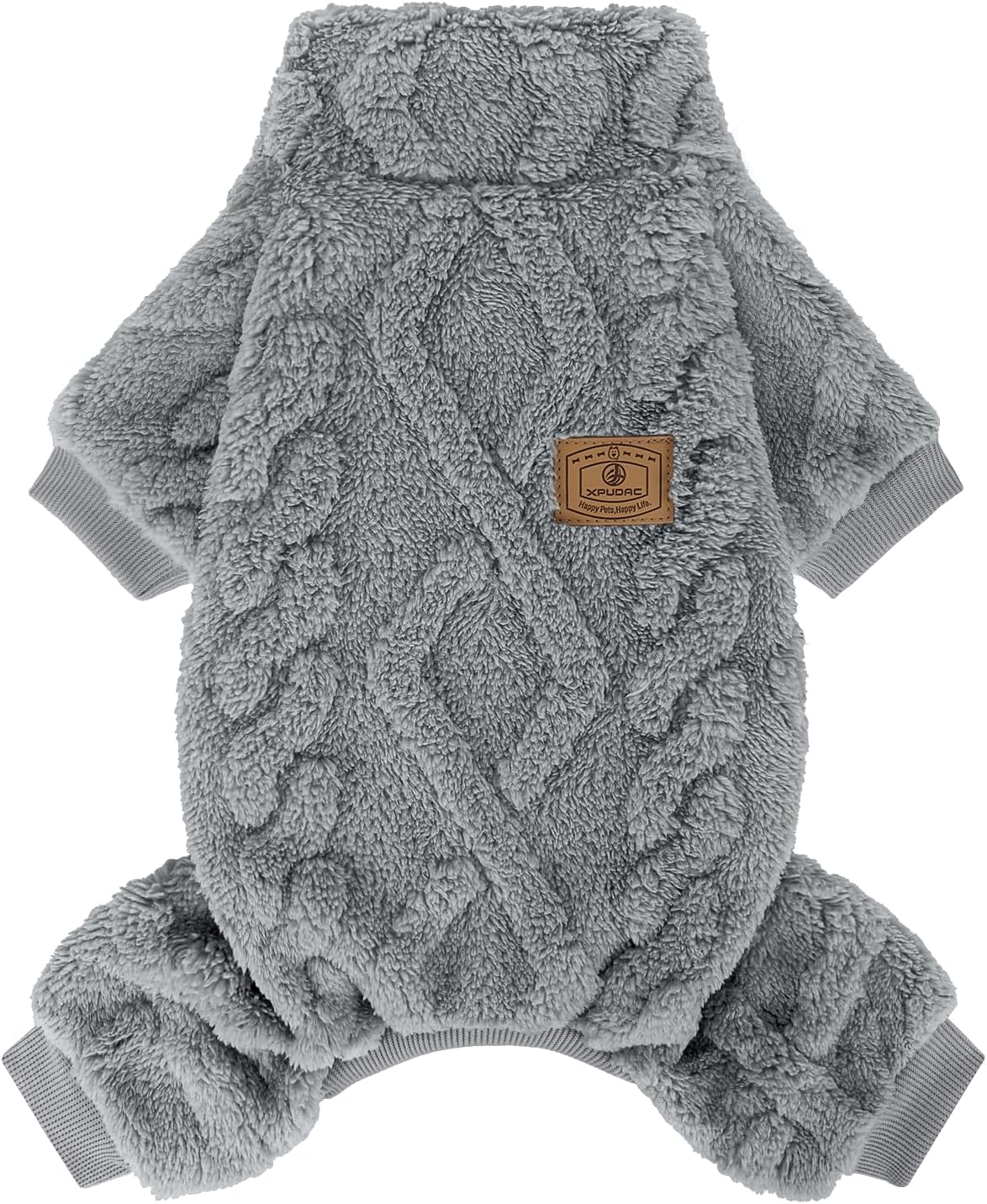 XPUDAC Dog Sweater Fleece Pajamas front view on a small puppy.
