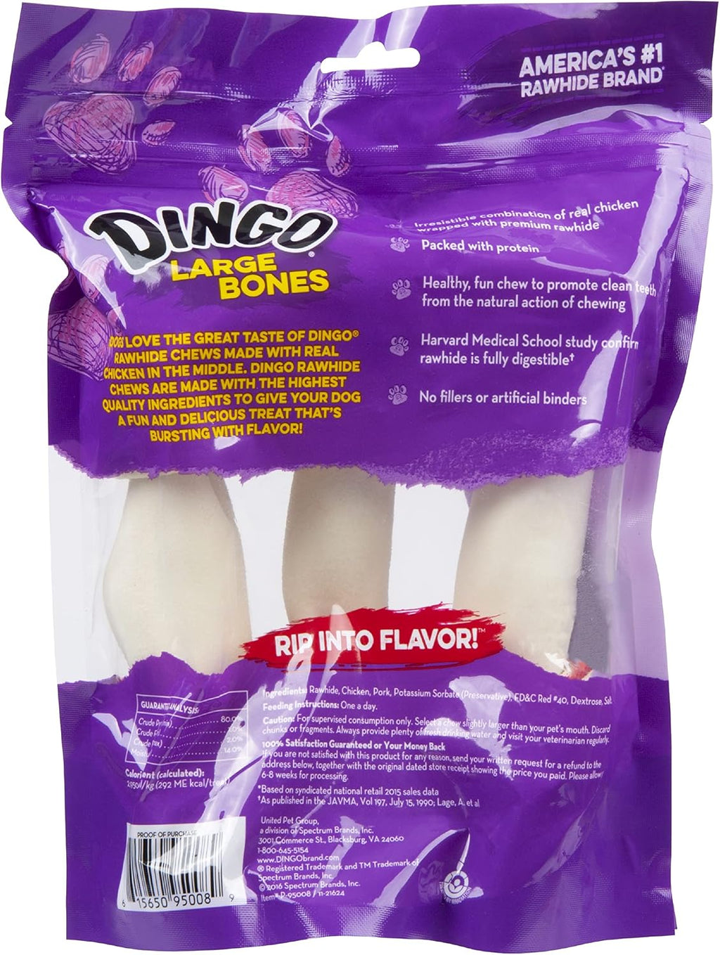 Three pack of Dingo large rawhide bones for big dogs close up view