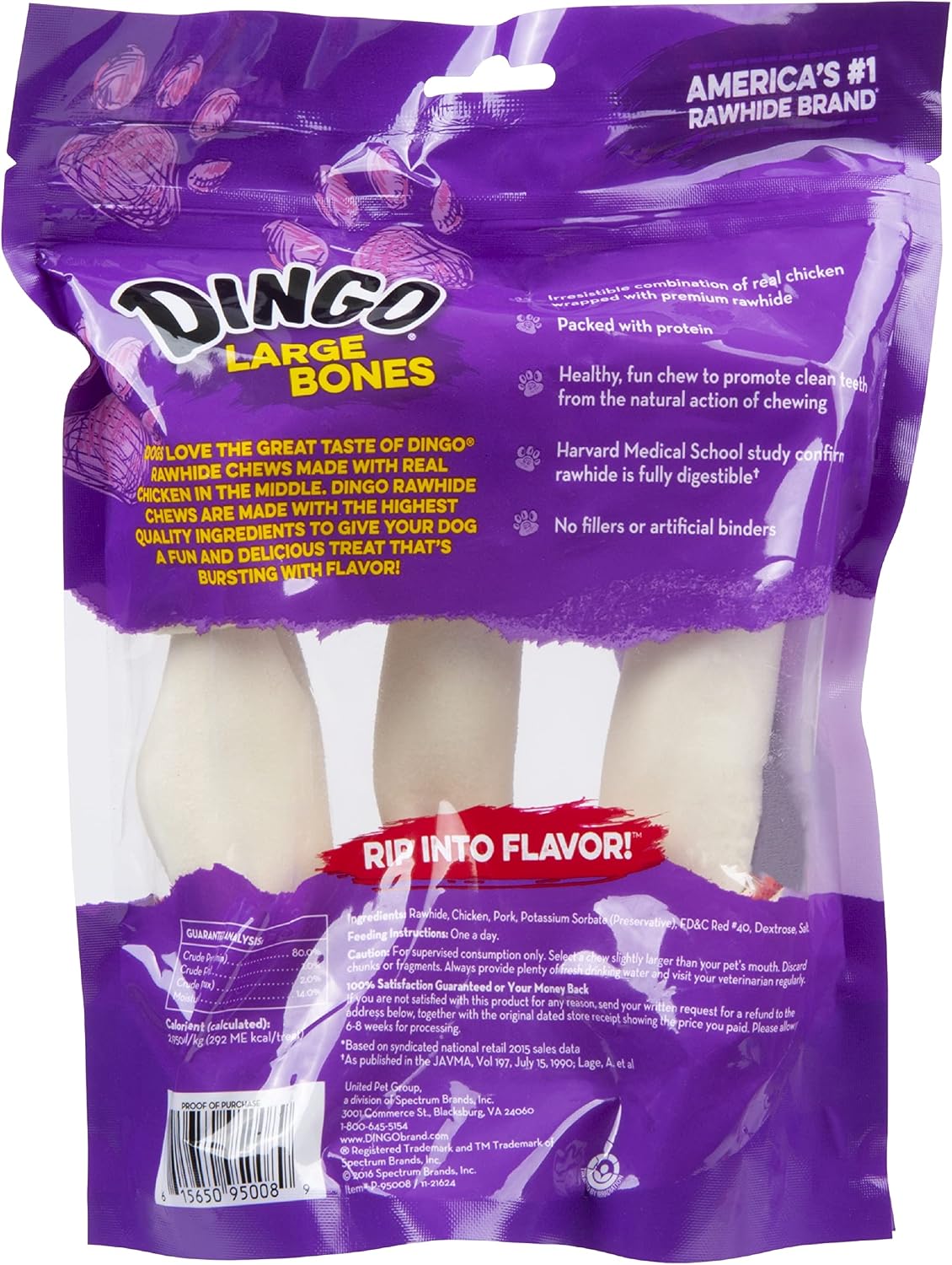 Three pack of Dingo large rawhide bones for big dogs close up view