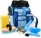 Cunhill 9 Pcs Horse Grooming Kit Tack Room Supplies Set with Tote Bag, Oval Massage Curry, Hard and Soft Brush, Hoof Pick, Sweat Scraper, Bathing Sponge, Comb for Horse Rider(Cute,Blue) - Image 10