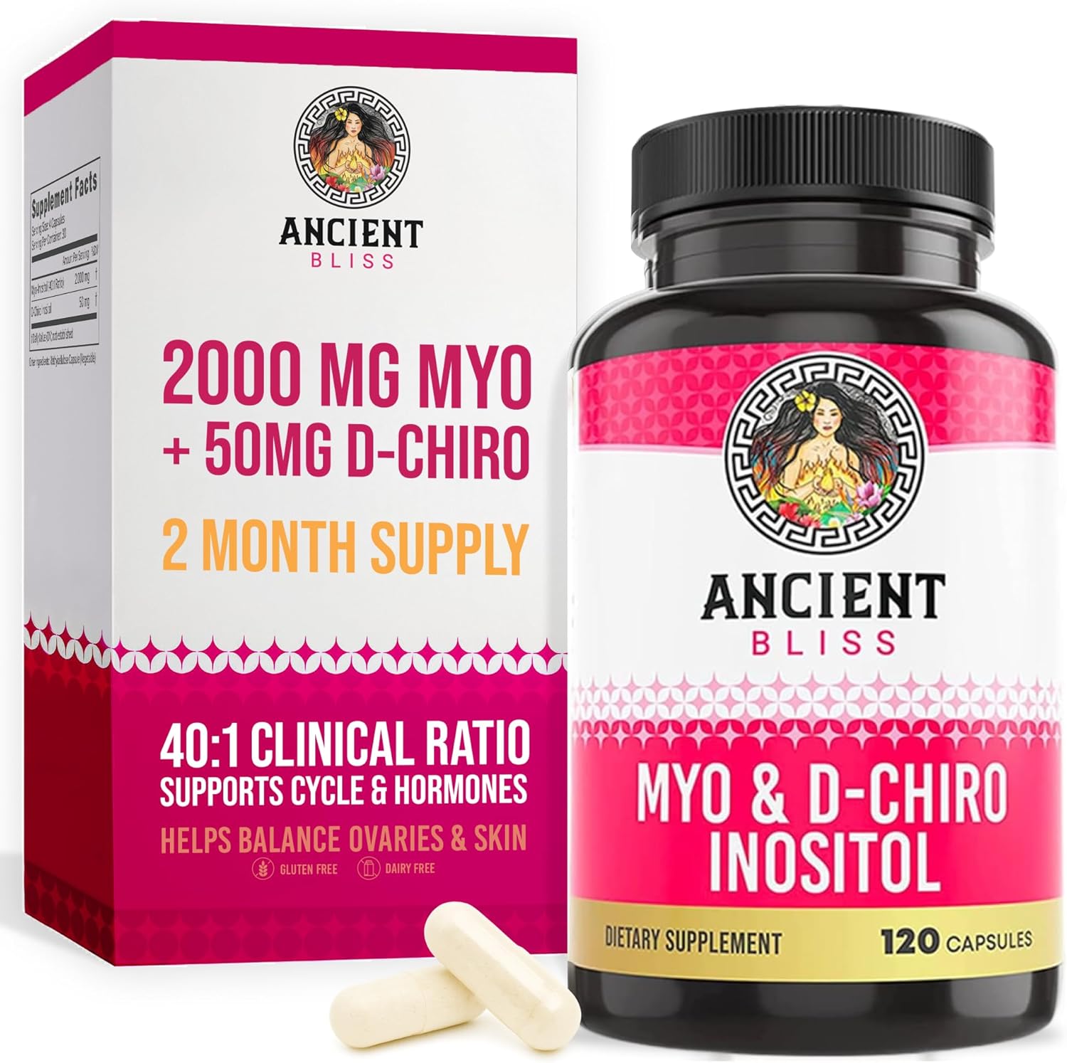 Ancient Bliss Myo and D-Chiro Inositol supplement bottle front view