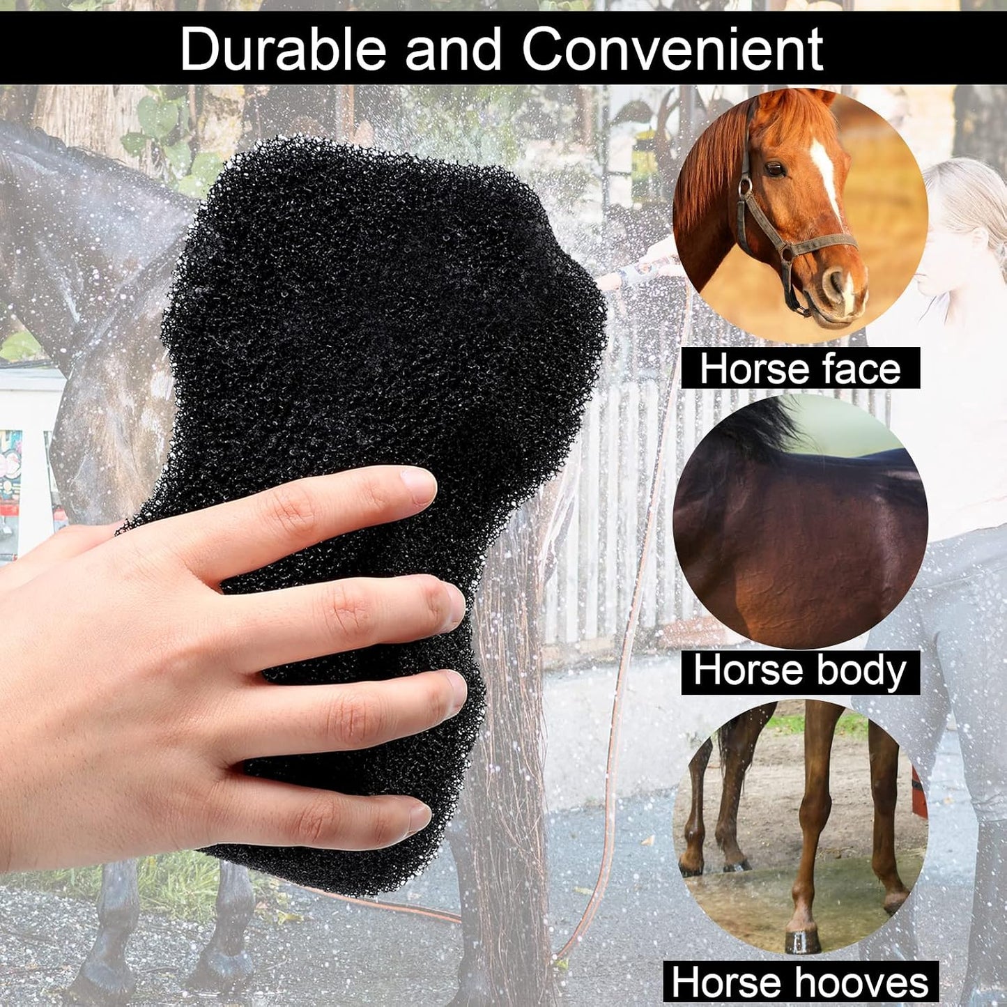 Eaasty 3 Pcs Horse Groomer Sponge Scrubber Massager Horse Grooming Brush Kit Supplies Large Soft Care for Cleaning Washing Bathing, Black, 4.33 x 7.87 x 2.56 Inch - Image 3