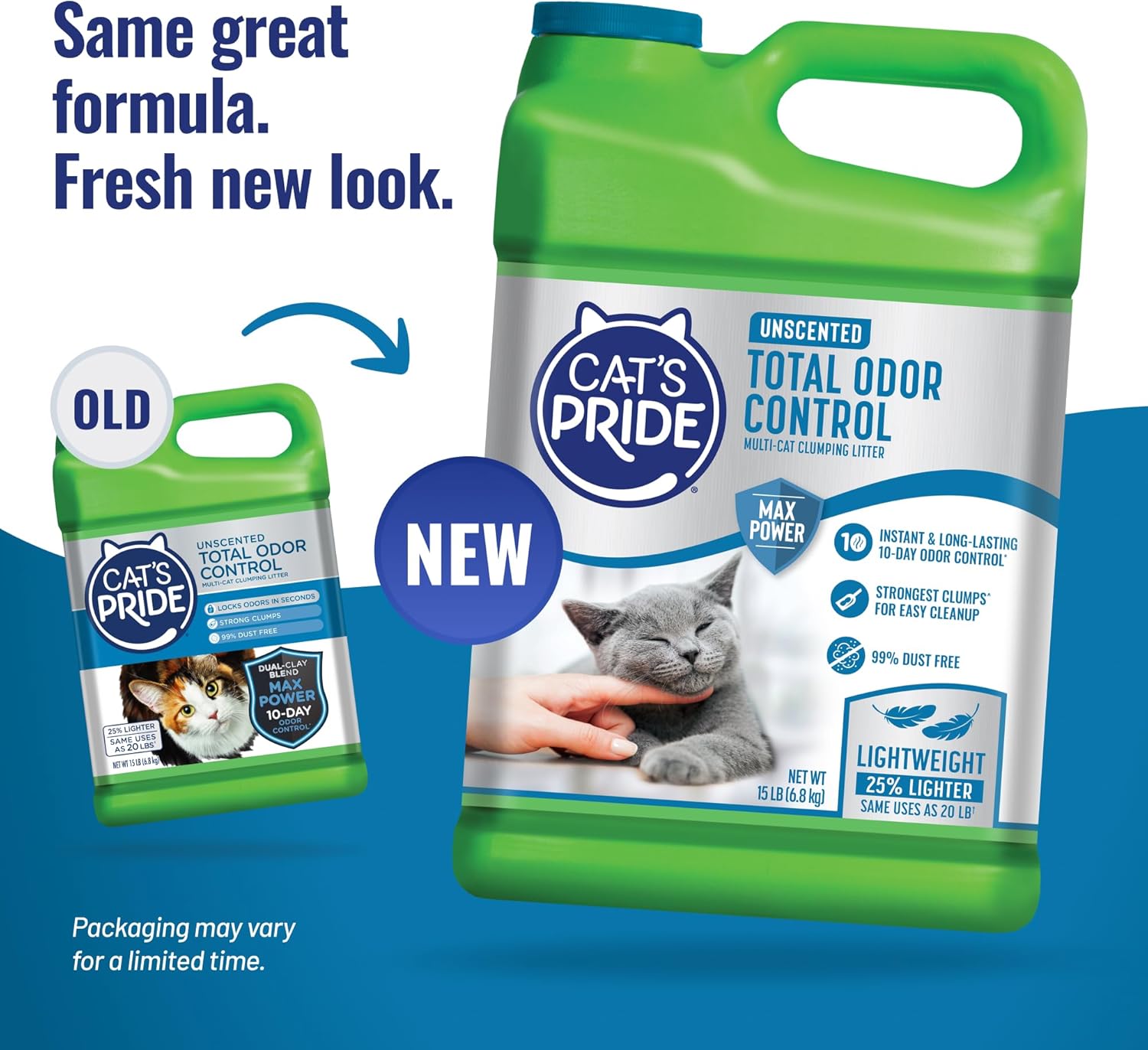 Side view of Cat's Pride unscented lightweight clumping litter