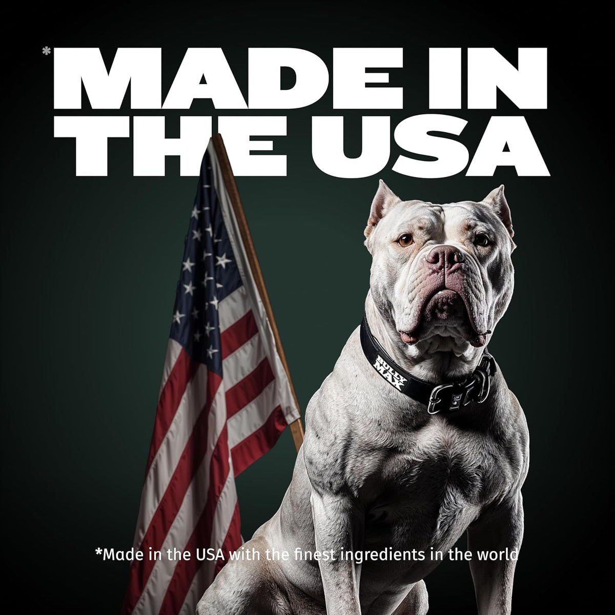 Bully Max dog food bag showing muscle growth benefits