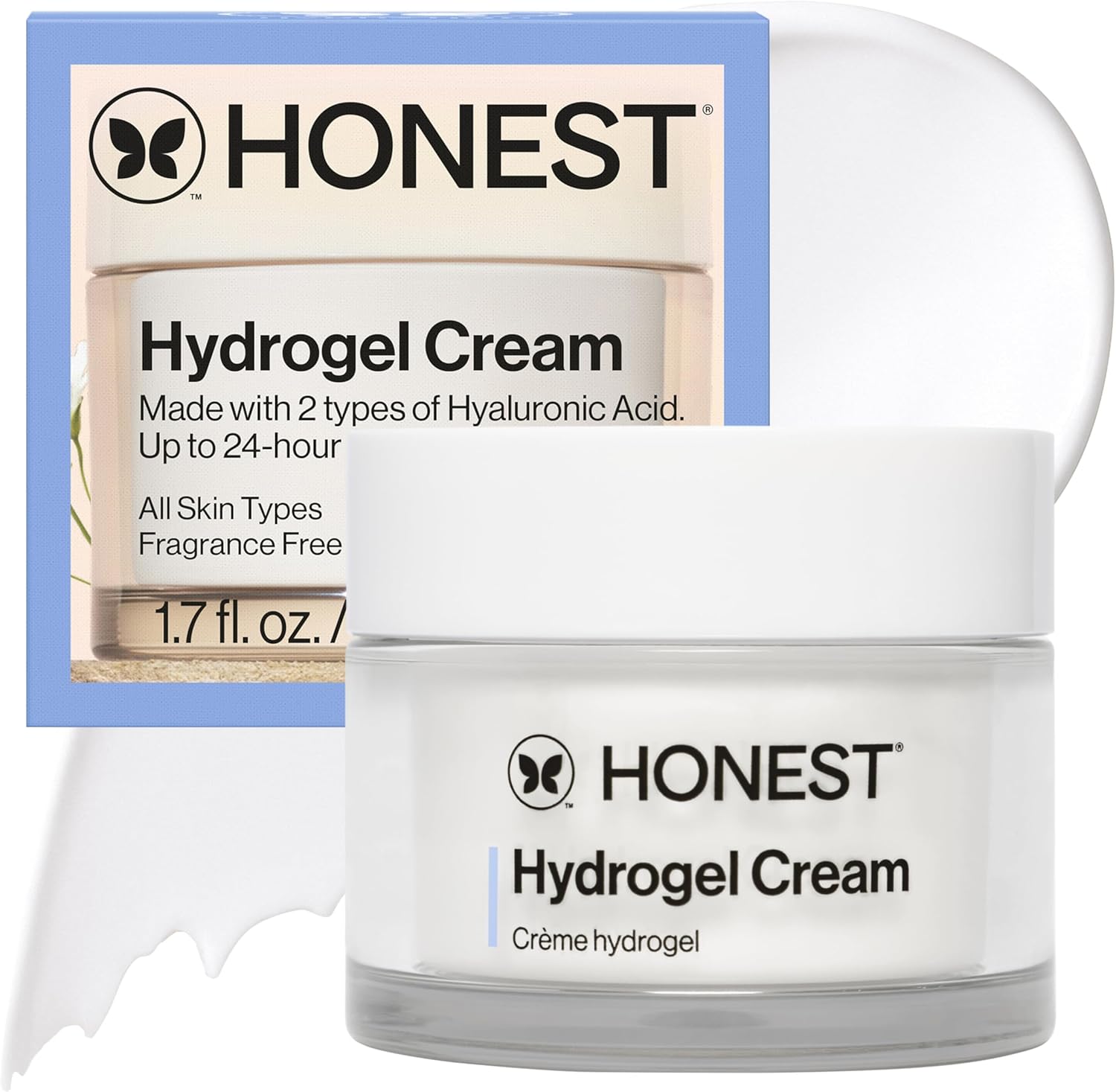Honest Beauty Hydrogel Cream front view jar packaging on white background
