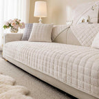 Aucrovee velvet washable couch cover front view on white three cushion sofa.